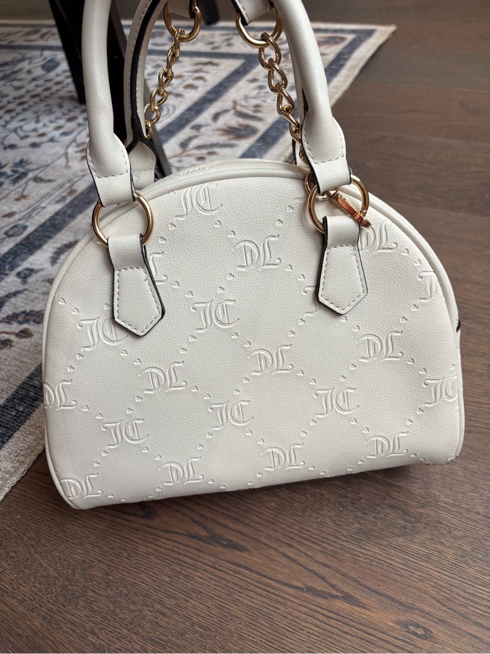 Juicy Couture Cream Monogram Dome Satchel with Gold Chain Accent - Picture 7 of 12